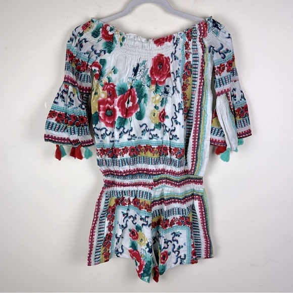 RAGA x Anthropologie | NWT 70s Boho Festival Off The Shoulder Floral Romper | XS - Picture 1 of 9
